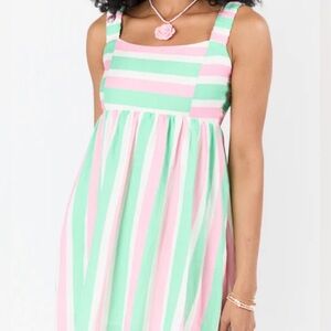 Pink Lily “All My Life” Pink and Green Striped Mini Dress NWOT!